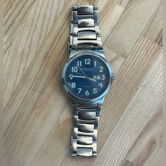 Caravelle by Bulova Men’s Watch Blue Dial Stainless Bracelet Date Window - Picture 3 of 12